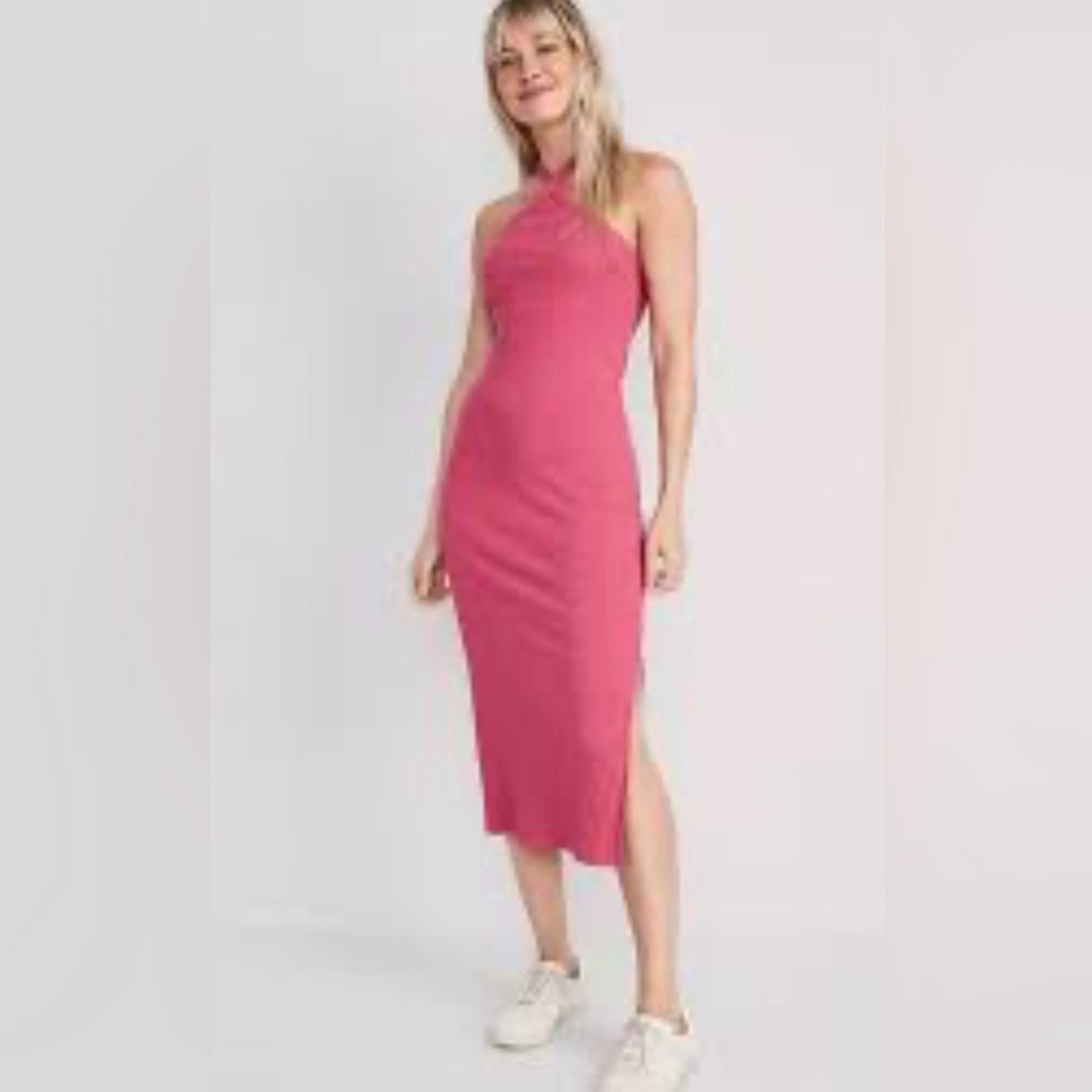 Old Navy Rib-Knit Halter Midi Dress lotus blossom size XL tall
